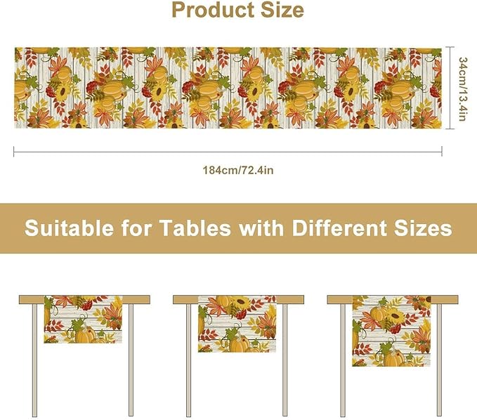 Autumn Table Runner,Seasonal Pumpkins Thanksgiving Kitchen Dining Table Decoration for Home Party Decor 13x36 Inch