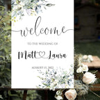 Generic Eucalyptus Wedding Welcome Sign, Editable Plastic Wedding Sign, 12x18, 18x27, 24x36 Inch, 4mm Thick, Weatherproof & Fade-Resistant, Customizable with Names, Date, Message