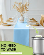 Pureegg Light Blue Plastic Table Runners - 10 Pack, 14'' x 108'', Water Resistant & Disposable Centerpiece Decorations for Table Cloth, Wedding, Birthday, Holiday, Baby Shower, Party, Home Decor