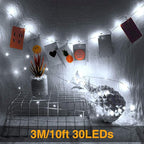 3 Pack Rechargeable String Fairy Lights 10ft 30 LED, Christmas Starry Lighting Silver Copper Wire 4 Modes, Waterproof Cool White Micro Firefly Moon Light with USB Cable