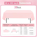 10 Pack Pink Tablecloths for 6ft Rectangle Tables 60 x 102 Inch - Polyester Table Cover Stain and Wrinkle Resistant Washable Fabric Table Clothes for Wedding Party Banquet Reception Restaurant