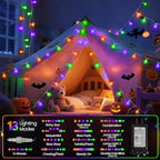 Connectable Orange Purple and Green Halloween Lights Outdoor Indoor - 43FT 100LED Globe String Lights Plug in with Timer, 13 Modes Fairy Light Waterproof for Party Halloween Decorations Bedroom Decor