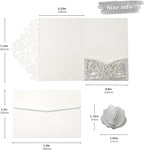 DORIS HOME 50pcs Laser Cut Quinceanera Invitation Pockets with Envelopes Silver Glitter, 5.12" x 7.12"Invitation Cards for Birthday, Miss 15, Sweet 16 (No Inserts Included)