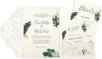 DORIS HOME 50pcs Laser Cut Wedding Invitation Pockets with Envelopes Ivory White, 5.12" x 7.12"Invitation Cards for Wedding, Anniversary (No Inserts Included)
