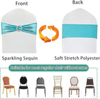 50 Pcs Sequin Chair Sashes Stretch Chair Bands Spandex Polyester Bows for Party Hotel Wedding Banquets Decoration - Aqua