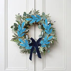 GREENTIME 12 Pack Artificial Blue Glitter Leaves 13" Fake Christmas Picks Decorative Glitter Sticks for Vase Christmas Tree DIY Wreath Crafts Fireplace Decor