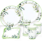 Green Party Plates Supplies, Sage Green Paper Eucalyptus Leaf Plates and Napkins, Disposable Tableware, Cups, Napkins for Jungle Boho Party,Baby Shower, Bridal Shower, Birthday Supplies Serve 24