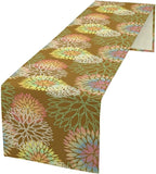 Brown Grey Dahlia Flower Table Runner, Linen Geometric Pattern Floral Table Decor Spring Farmhouse Decorations for Kitchen Dining Holiday Party Decor, 13x36 Inch
