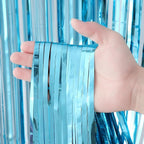 2 Pack 3.3x8.2 Feet Light Blue Foil Fringe Backdrop Curtains, Tinsel Streamers Birthday Party Decorations, Fringe Backdrop for Graduation, Baby Shower, Gender Reveal, Disco Party