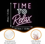 Time To Relax Neon Sign Pink White Letter Led Neon Lights Wall Decor Dimmable Relax Light Up Signs USB Powered with Switch Neon Signs for Spa Massage Bedroom Decor Bar Party Wedding