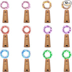 12 Pack 20 LED Wine Bottle Cork Lights, Fairy Mini String Lights Copper Wire, Battery Operated Starry Lights for DIY, Christmas, Halloween, Wedding, Party, Indoor&Outdoor (12 Pack, Multi Color)