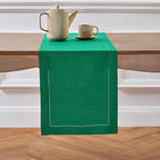 Solino Home Linen Hemstitch Table Runner 120 Inches Long - 100% Pure Linen Emerald Green Table Runner 14 x 120 Inch for Christmas - Classic Hemstitch