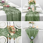 10 Pack Sage Green Cheesecloth Table Runner -21*120Inch Long Boho Wedding Table Decor, Rustic Gauze Fabric Runner for Bridal Showers, Baby Showers & Parties (Sheer, Lightweight, Wrinkled Design)