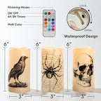 Homemory Halloween Candles, Color Changing Flameless Candle, Battery Opeated Candle, Outdoor Waterproof Plastic Candle with Remote and Timers, Skull, Crow, Spider, 13 Colors, Set of 3