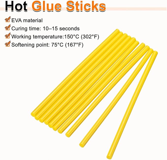 HARFINGTON 10pcs Hot Glue Sticks 0.28" Dia x 3.94" Long EVA Mini Hot Melt Adhesive Glue Stick for Hot Melt Gun Wood Plastic Glass Flowers Fabrics Foam, Yellow