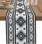 Aztec Southwest Cotton Linen Table Runner for Dining Kitchen, Wedding Outdoor Party Tablerunners Decoration, Boho Ethnic Tribes Vintage Grey Dresser Scarf Coffee Tablecloth Runners 13x72 Inches