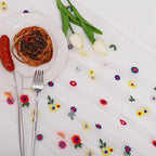 BINBE 12pcs Daisy Fall Table Runner Embroidery Gauze 10FT Florals Seasonal Tulle Holiday Birthday Kitchen Dining Table Decor for Home Party Ivory