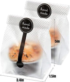 (200Pcs)100pcs Translucent Plastic Bags/Bakery Bags with 100pcs Hand made Stickers for Cookie Cake Chocolate Candy Snack Wrapping Good for Bakery Party Supplies