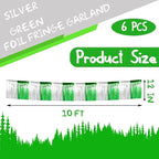 6 Pack 10 Feet Silver Green Foil Fringe Garland Metallic Tinsel Streamers Banner Wall Hanging Backdrop Banner for Parade Floats, Thanksgiving, Christmas, Birthday, Halloween Party Decorations
