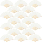 Aneco 18 Pieces Handheld Fans Cloth Hand Fans Bamboo Folding Fans for Wedding Decoration, Church Wedding Gifts, Party Favors, DIY Decoration (Cream)