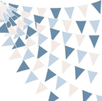 32Ft Blue Party Decorations Retro Blue Triangle Banner Flag Pennant Bunting Fabric Garland Streamers for Nautical Wedding Birthday Ahoy Achor Bridal Baby Shower Under The Sea Party Decoration