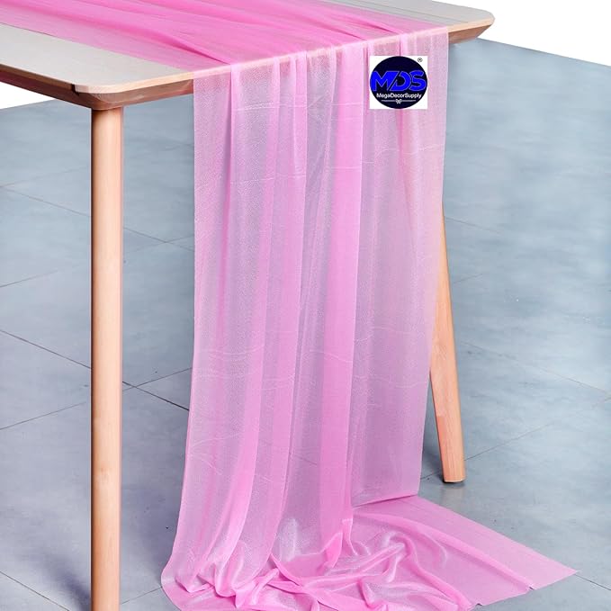 MDS Halloween Chiffon Table Runner - 25 Pack, 29 x 170 Inches, 14ft Each - Sheer Spooky Table Runners for Haunted House Parties, Trick-or-Treat Tables, Witchy Décor, Wedding & Events - Bubblegum Pink