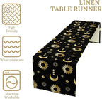 Magic Gold Sun Moon Stars Table Runner Mystical Farmhouse Rustic TableRunner for Party Holiday Dining Room Kitchen 13x120 Inch