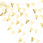 White and Gold Party Decorations Gold Beige White Fabric Triangle Pennant Banner Flag Bunting Garland for Graduation Wedding Birthday Bridal Shower Anniversary Engagement Baptism Party Supplies