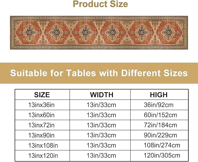 Vintage Boho Floral Table Runner, Rustic Country Farmhouse Orange Yellow Grey Retro Flower Pattern for Home Kitchen Table Decor Dining Coffee Room Party Decor 13x60in
