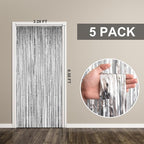 5 Pack Foil Curtain Backdrop Silver Metallic Tinsel Foil Fringe Curtains Photo Booth Props for Birthday Wedding Engagement Baby Shower Bachelorette Christmas Holiday Celebration Party Decorations