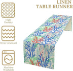 Summer Shell Starfish Table Runner, Seasonal Spring Summer Tropical Ocean Beach Indoor Party Kitchen Outdoor Table Decor 13x90 Inch