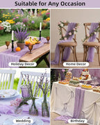 Lavender Purple Cheesecloth Table Runner 120 Inch, Lilac Boho Rustic Gauze 10 FT, Summer Cheese Cloth Runner for Wedding, Baby Shower, Party, Farmhouse Centerpiece Home Decorations
