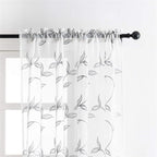 VISIONTEX Sheer Curtains 84 Inch Length 2 Panels, Decor Iron Grey Vine Leaves Embroidery on White Voile Pair, Accent Semi Window Drapes for Kitchen, Living Room and Bedroom, 54" W x 84" L