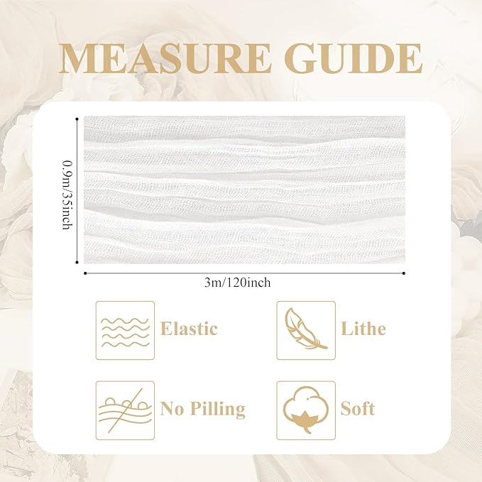 Asee'm Cheesecloth Table Runner 120 Inches Long Ivory Boho Gauze Cheese Cloth Runner 10FT Rustic Sheer Fall Table Runners for Thanksgiving Wedding Party Baby Shower Decoration
