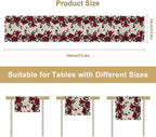Rose Table Runner, Retro Red Rose Flowers Green Leaves Valentine's Day Kitchen Dinning Table Runner for Indoor Outdoor Home Wedding Party Holiday, 13x90 Inch