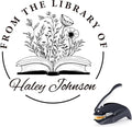 Book Embosser Personalized - Custom Library Embosser Stamp Gifts for Book Lovers, Readers, Teachers (Floral-02)