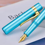 HONG DIAN M2 Black Forest Mini Fountain Pen, Bent Nib & Sleek Shape Aluminium Short Pocket Travel Pen (Lake Blue)