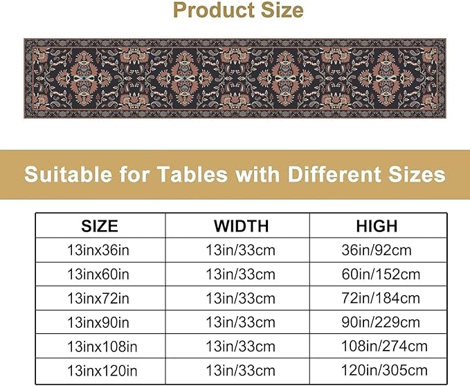 Boho Paisley Farmhouse Table Runner, Vintage Red Blue Retro Flower Rustic Country Style Floral Print Pattern for Home Kitchen Table Decor Dining Coffee Room Garden Party Decor 13x120in