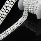 PEARLY JUN 2 Yards Pearl Rhinestone Trim Chain Silver Crystal Fringe Diamond Applique Ribbon String Tassel Strip for Sewing Wedding Dress Crafting Crafts Flower Embellishments