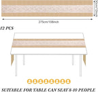 Xinnun 12 Pcs Burlap Table Runner with Lights 12 x 108 Inches Burlap Lace Table Runner Rustic Wedding Decorations Home Party (Flower)