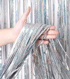 BTSD-home 10 Pack Laser Silver Foil Fringe Curtain Metallic Streamer Party Decorations Photo Booth Backdrop Door Curtains for Wedding Birthday Baby Shower Bachelorette Halloween