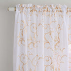 Sheer Curtains White-Beige 45 Inch Length Floral Embroidery Vintage Rod Pocket Voile Drapes for Living room, Bedroom, Window Treatments Semi Crinkle Curtain Panels for Farmhouse Set of 2, 52"x 45".