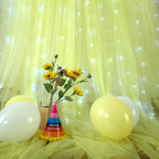 Yellow Tulle Backdrop Curtains with Lights String for Birthday Party Photoshoot 10ft × 8ft Sheer Backdrop Curtains for Baby Shower Wedding Background Decorations 2 Panels 5×8ft