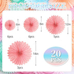 20 Pcs Light Pink Hanging Paper Fan, Round Paper Fans Decorations Set for Weddings, Birthdays, Engagement, Bridal Shower, Baby Shower Event, Graduation, Party Supplies Decor