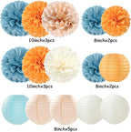 Dusty-Blue Orange Party-Decorations Paper-Flowers Lanterns - 15pc Boho Fall Peach Beige Tissue Pom Poms Streamers,Birthday Bachelorette Bridal Baby Shower Engagement Wedding Graduations Decor Panduola