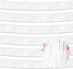 6 Pack 10 Ft Macaron White Foil Fringe Garland Metallic Streamers Tinsel Banner Wall Hanging Garland Backdrop for Parade Floats, Halloween, Christmas, Thanksgiving, New Year Party Decorations