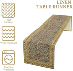 Boho Floral Vintage Beige Blue Table Runner, Retro Flower Rustic Country Farmhouse Abstract Pattern for Home Kitchen Table Decor Dining Coffee Room Party Decor 13x36in
