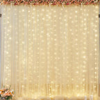 20x8ft Champagne Tulle Backdrop Curtains with Lights for Party Wedding Baby Shower, Sheer Drape Backdrop Curtains for Birthday Party Photo Booth Background Decoration