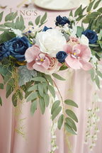 Ling's Moment 9FT Eucalyptus and Willow Leaf Garland with White Flower, Handcrafted Wedding Sweetheart Table Centerpieces Head Table Decor Arch Backdrop Decorations for Wedding | Dusty Rose & Navy