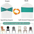 25 Pcs Chair Sashes Sequin Stretch Chair Bands Spandex Polyester Bows for Party Hotel Wedding Banquets Decoration - Teal